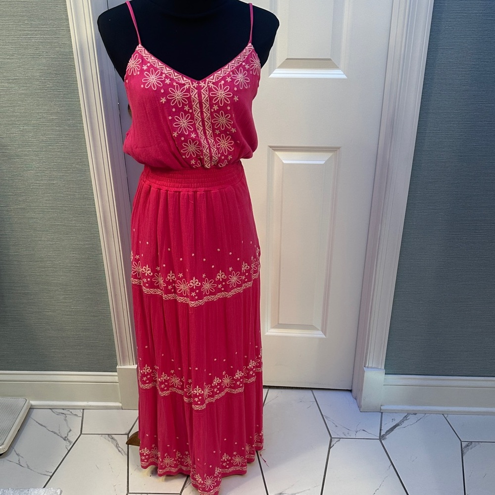 Savanna Jane Pink Floral Embroidered Maxi Dress